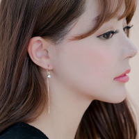 日韩国s925纯银长款珍珠耳环流苏耳线气质甜美简约时尚耳钉饰品女