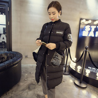2015冬装新款女式修身中长款单排扣棉服加厚棉袄韩国字母棉衣女