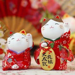 日本药师窑和服锦币招财猫陶瓷摆件 套装 结婚生日开业送礼 创意