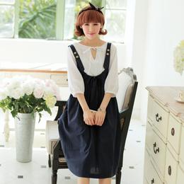 #3758 2015CHUVIVI韩版春装新款吊带长裙搭配中袖衬衫两件套套装