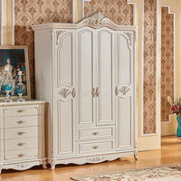 欧式四门衣柜象牙白色描银雕花小户型四门衣柜1.6米组合卧室衣橱