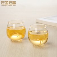 包邮中 二只装极简手工耐热玻璃杯透明水杯300ML玻璃饮料花茶杯