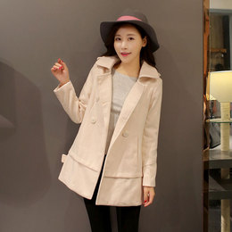 2015秋冬新款女装韩版大码双排扣女风衣中长款修身羊毛尼大衣外套