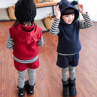 女童2015秋装新款加绒加厚套装韩版宝宝儿童秋冬款时尚卫衣三件套