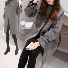 2015秋冬装新款韩版中长款时尚休闲修身加厚毛呢外套女装呢子大衣