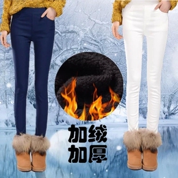 冬季韩版修身加绒加厚高弹力外穿纯色打底裤大码显瘦小脚裤靴裤女