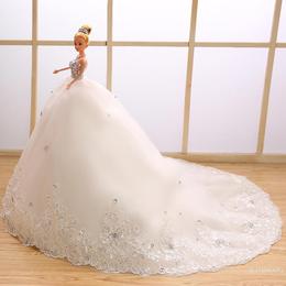 芭比娃娃婚纱 新娘公主 女孩生日礼物 大裙拖尾婚纱娃娃