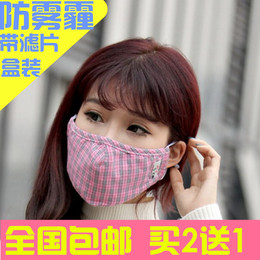时尚防雾霾PM2.5格子口罩女棉保暖透气防尘卡通2滤片成人可洗防寒