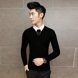 冬季韩版男士冬天紧身毛衣 冬装青年修身型针织衫打底羊毛衫衣服
