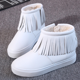 环球2015冬季防水女靴PU平跟短靴棉靴套筒女鞋流苏靴平底雪地靴潮