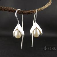 925纯银珍珠耳环 韩国气质耳坠 简约长款女耳钉 个性耳饰 防过敏