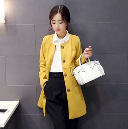 2015秋冬新款韩版女装修身单排扣特价大码女士中长款毛呢大衣外套