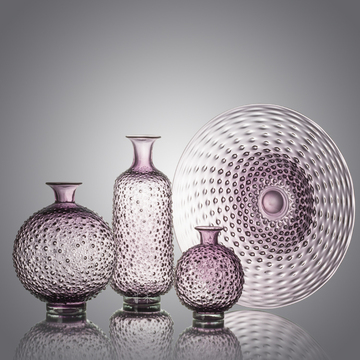 寰宇大号长型圆口落地玻璃花瓶欧式水晶水珠紫色彩色玻璃插花瓶