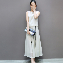 2015夏装新款欧根纱连衣裙气质长裙韩版显瘦无袖背心两件套装裙子