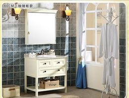 美式仿古橡木落地式浴室柜欧式实木洗脸洗手盆柜组合 简约小户型