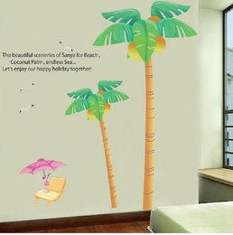 第五代无白边PVC透明膜三亚风光椰树夏日海边可移除墙贴客厅卧室