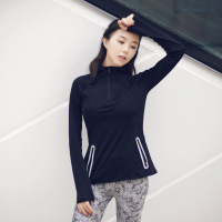 女子秋冬跑步高弹力半拉链瑜伽健身衣速干透气运动长袖T恤拇指扣