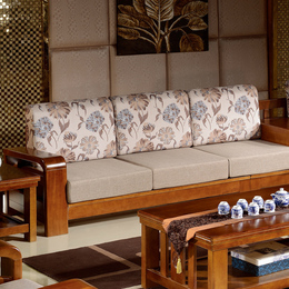 实木沙发组合 新中式全实木家具 进口橡木布艺转角沙发
