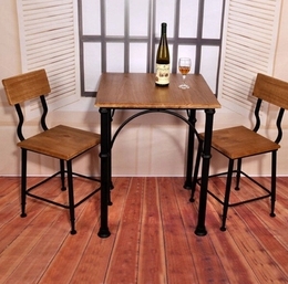 美式乡村咖啡厅成套桌椅铁艺实木正方形桌椅组合阳台户外庭院家具