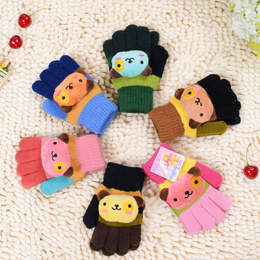 新款儿童韩版手套冬天卡通糖果色宝宝针织七彩加厚加绒保暖手套