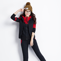 2016冬装韩版时尚大码女装卫衣马甲三件套加厚加绒女运动休闲套装