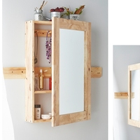 简约现代宜家实木制卫生间收纳柜镜子壁挂隔板浴室置物架化妆镜