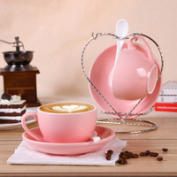 彩色大容量陶瓷咖啡杯套装专业卡布奇诺拉花咖啡杯2杯2碟送勺