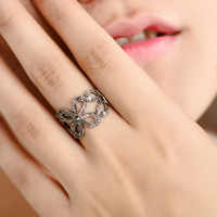 复古戒指食指潮女装饰品欧美夸张简约韩版时尚个性钛银四叶草指环