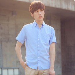 MUT2015青年男士短袖衬衫韩版男装修身夏白色薄半袖衬衣透气休闲