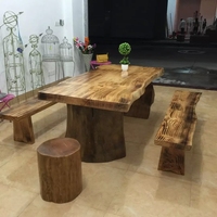 美式乡村复古实木茶几户外桌椅组合大板桌简约铁艺创意长方形茶桌