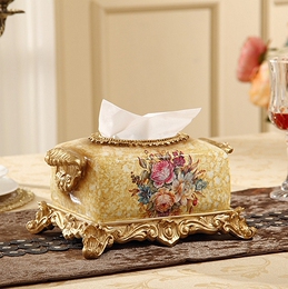 欧式树脂纸巾盒奢华创意家居装饰品客厅摆件餐巾盒 雕花抽纸盒