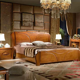 中式全实木床 双人床 1.8米环保橡木床 现代中式储物高箱床包送货