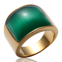 超时尚男士戒指霸气镀金绿玛瑙首饰品个性单身复古钛钢宝石戒指男