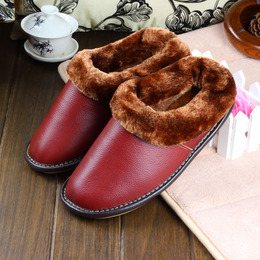 皮拖鞋地板居家鞋 冬季家居保暖牛皮真皮拖鞋 包跟棉拖鞋EENfN797