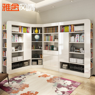 雅舍风情 书柜 简约现代书架自由组合白色烤漆书橱格子大书房家具