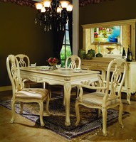 欧式实木仿古象牙白做旧美式艾特利风格雕花餐桌1+6椅上海包邮