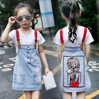 女童夏装2016新款韩版儿童牛仔背带裙 中大童套装小女孩连衣裙潮