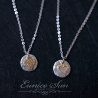 Eunice Sun独立设计项链锁骨链欧美925银圆片心形明星简约 印记