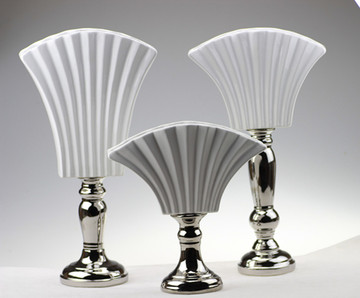 新古典新中式银色底座陶瓷扇形条纹花瓶家具别墅样板房客厅摆件