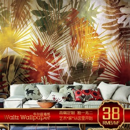 3D东南亚彩色树叶大型壁画餐厅咖啡厅休闲站商用墙纸客厅卧室壁纸