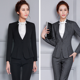 无领长袖小西装女套装大码外套秋季新款韩版修身职业女装工作服潮