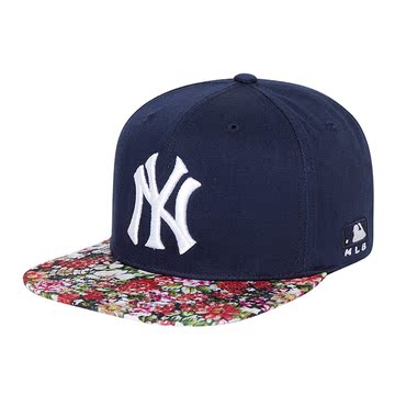 韩国-MLB洋基NY棒球帽子遮阳帽男女调节款花帽檐平檐帽