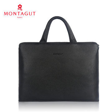 Montagut/梦特娇春夏上新男士公文包黑色浅蓝灰色牛皮手提包