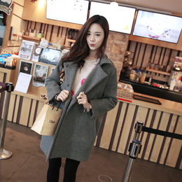 2015最新韩版时尚呢子大衣中长款暗扣设计宽松显瘦呢外套4色可