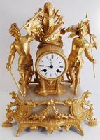 法国原装19世纪骑士青铜鎏金白腊石超大座钟
