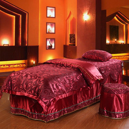 美容院床罩 四件套纯棉 红 通用款 带洞 冬季 按摩床罩 高档 特价