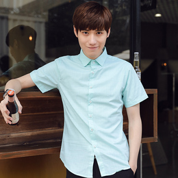 MUT夏季韩版男士短袖衬衫修身透气薄竹节棉时尚纯色半袖衬衣
