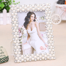 欧式椭圆型方婚纱影楼照片相框双珍珠水钻摆台结婚新婚礼物7寸