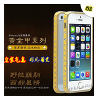 新款苹果5牛皮黄金甲金属边框保护套iPhone5S超薄手机壳正品包邮