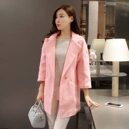 2015 秋冬新款韩版女式修身中长款羊毛呢大衣加厚呢子外套女风衣